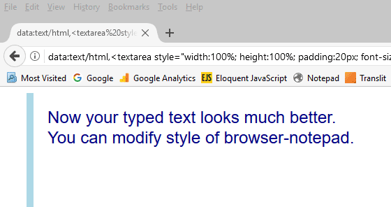 Applying CSS styles to web browser notepad