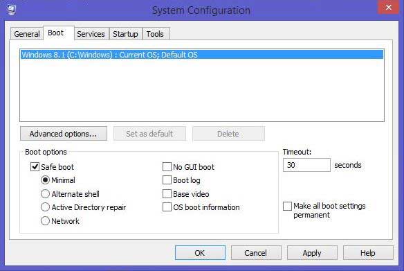 System configuration, safe boot option