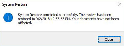 System restore completed successfully