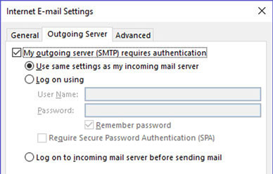 Select Outgoing Server in MS Outlook