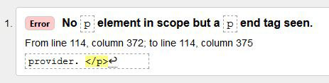 W3C HTML validator results: error only